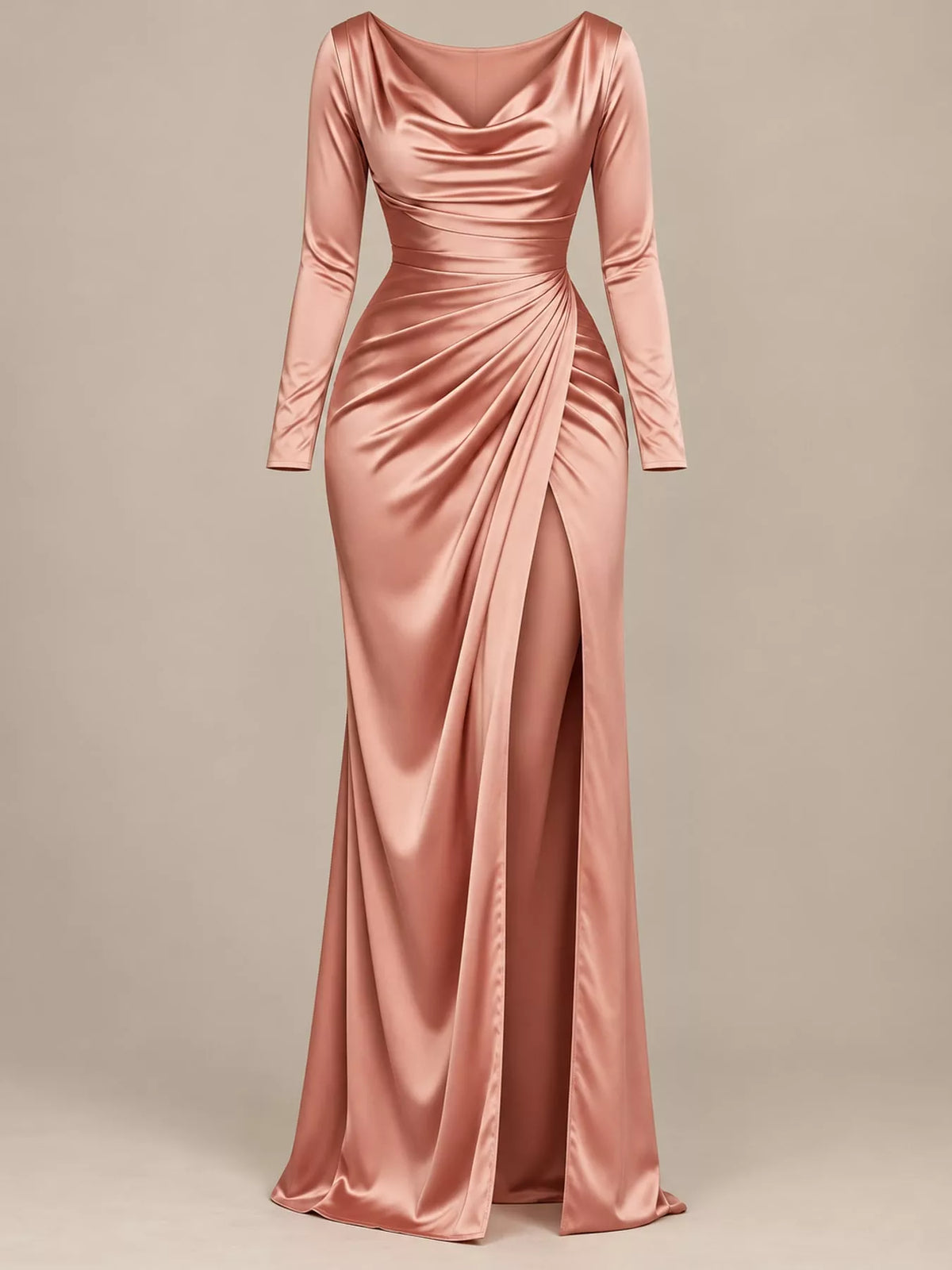 Plus size satin cowl neck dress, view 41