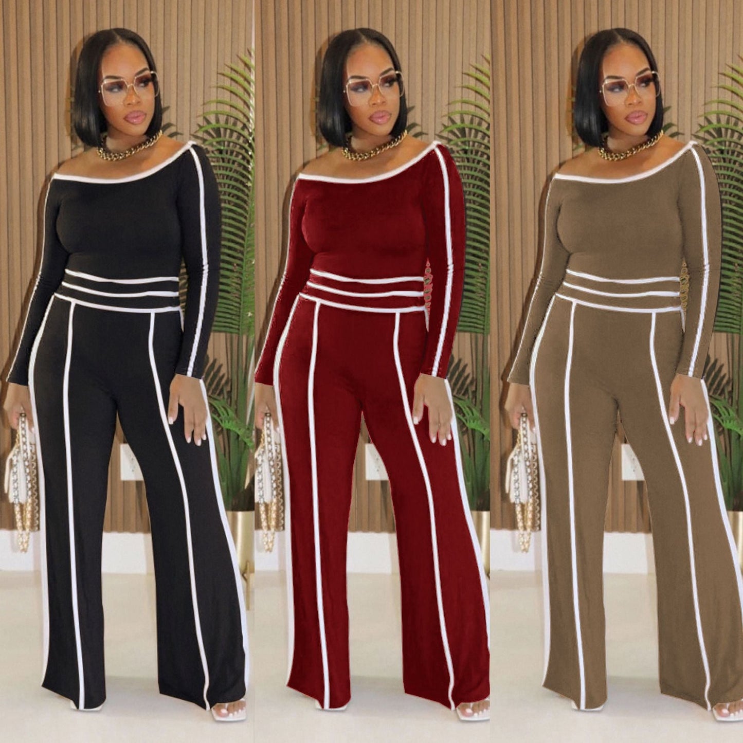 Two Piece High Waisted Wide Leg Pants Set