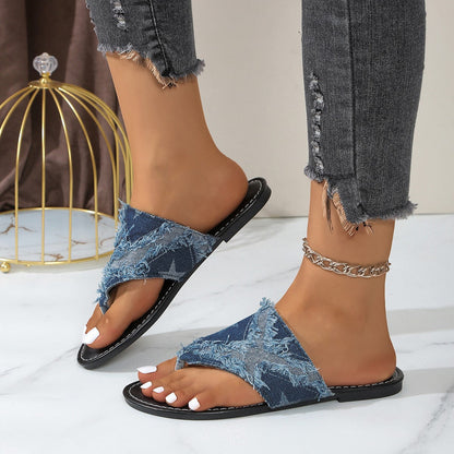 Royal blue star thong sandals, view 5