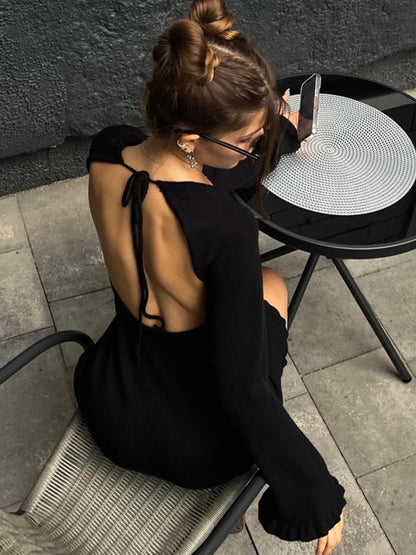 Long Sleeve Backless Sweater Dress