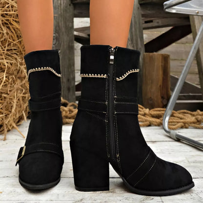 Point Toe Block Heels Boots