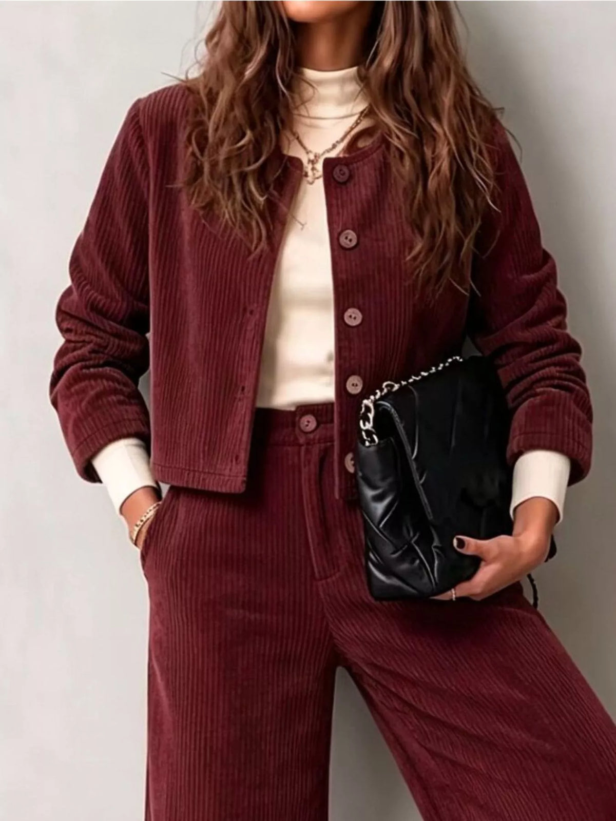Plus size corduroy jacket & pants set, view 11