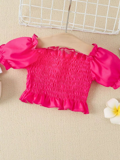 Children's Smocked Top and Distressed Denim Skirt Set