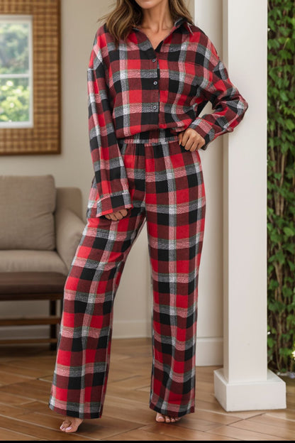 Plaid Long Sleeve Lounge Set