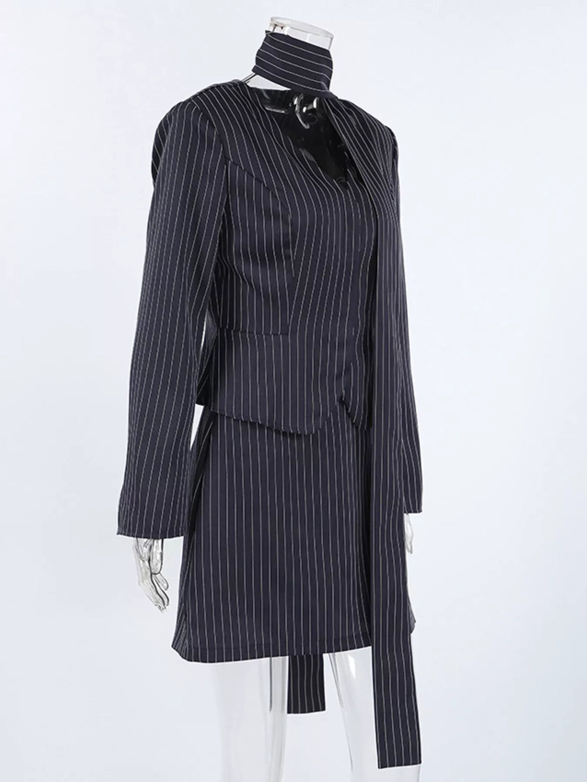 Blazer and Mini Skirt Set with Scarf detail
