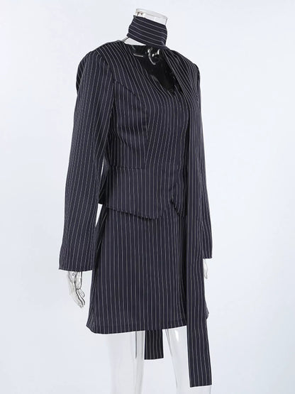Blazer and Mini Skirt Set with Scarf detail