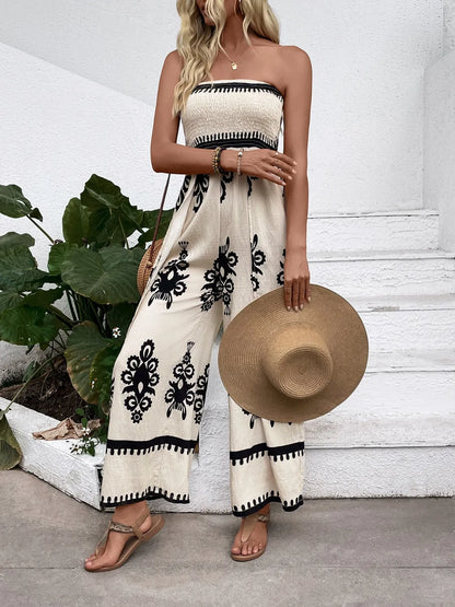 Off Shoulder Printed Wide Leg Jumpsuit