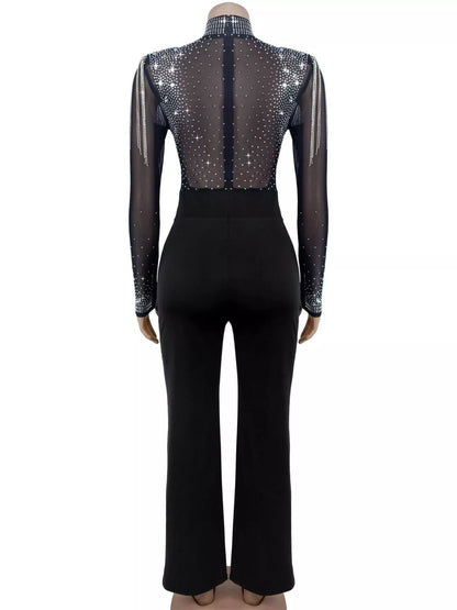 Rhinestone mesh jumpsuit, view 7