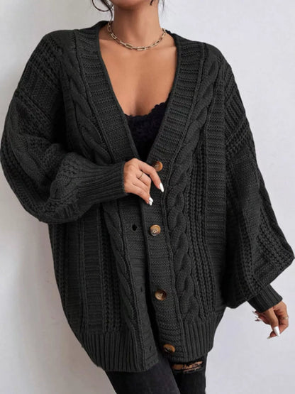 Plus size cable cardigan, view 18