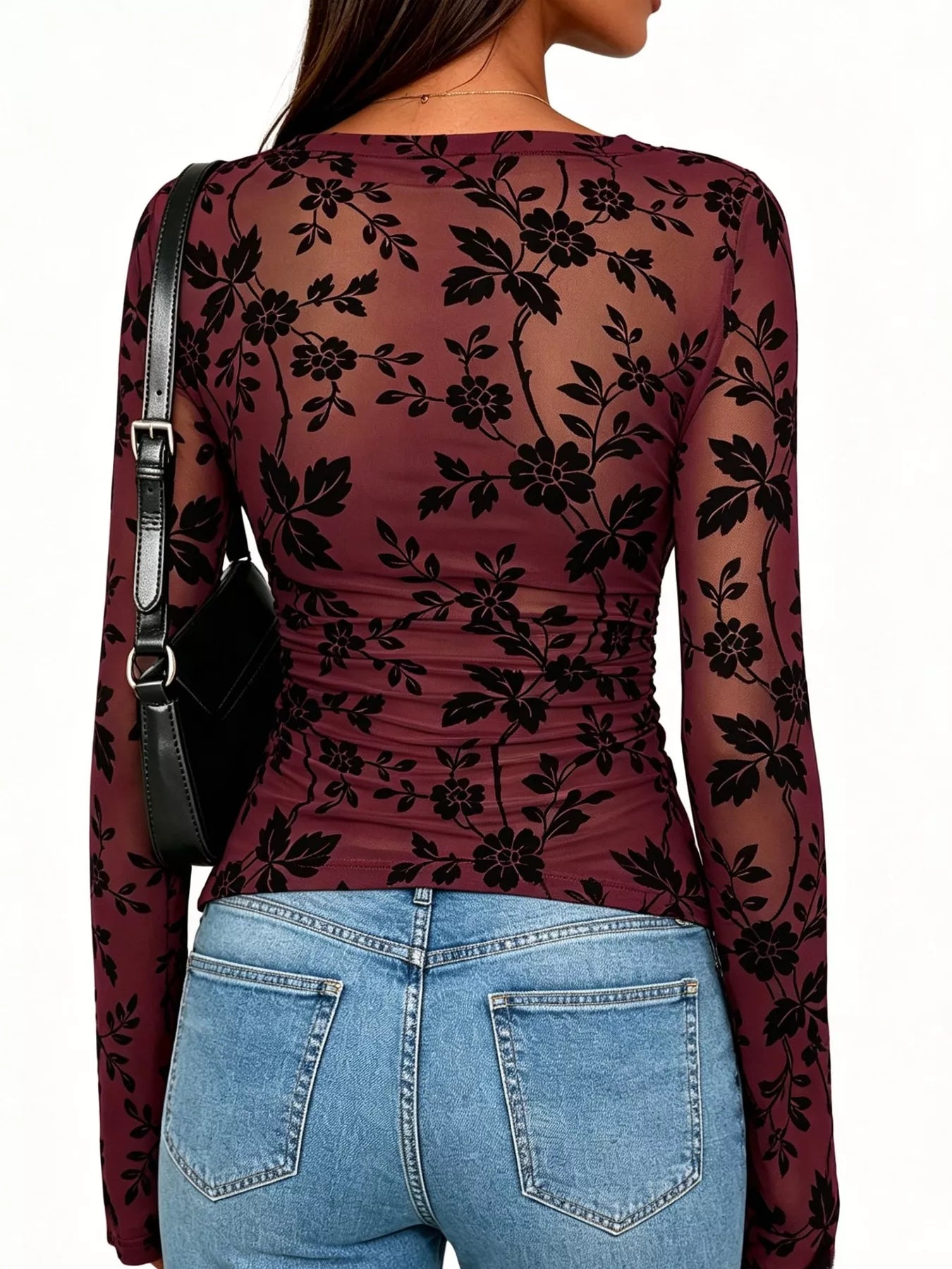 Slim Fit Floral Print Long Sleeve Top