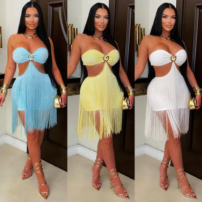 Strapless fringe skirt dress