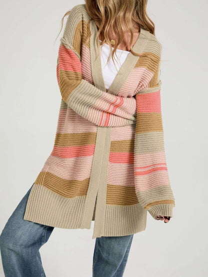 Color Block Striped Open Front Cardigan