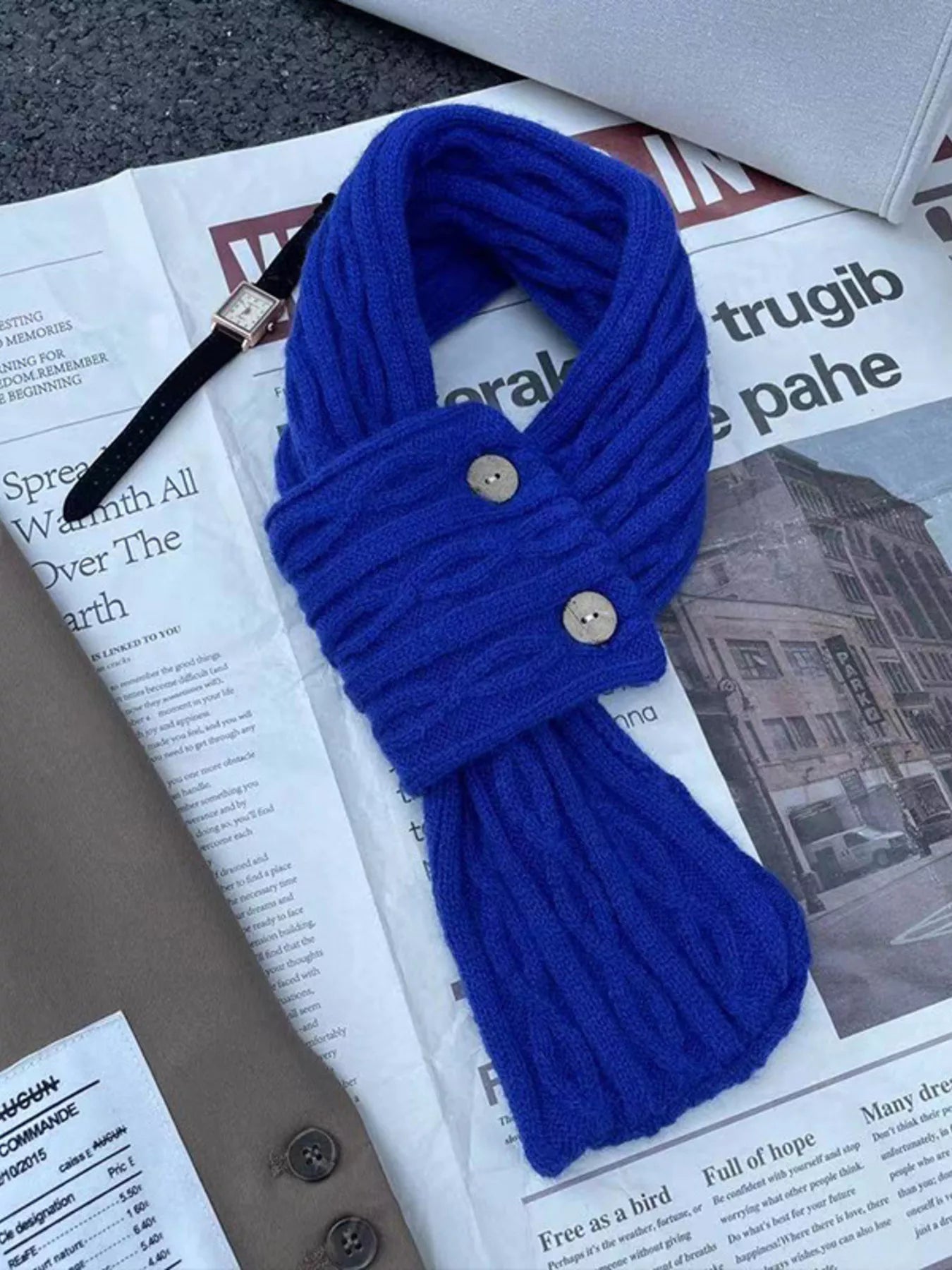 Button-Accent Knitted Winter Scarf