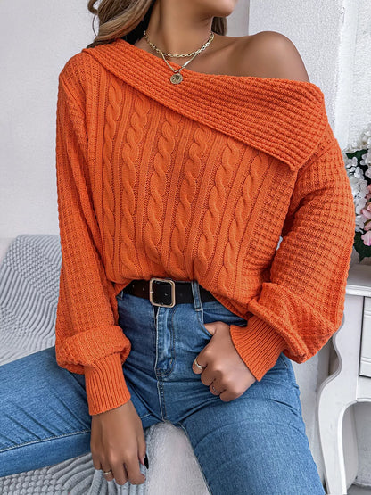One-shoulder cable knit sweater, view 12