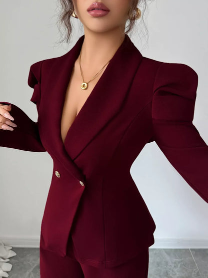 Double-Breasted Blazer and Pants Suit Set