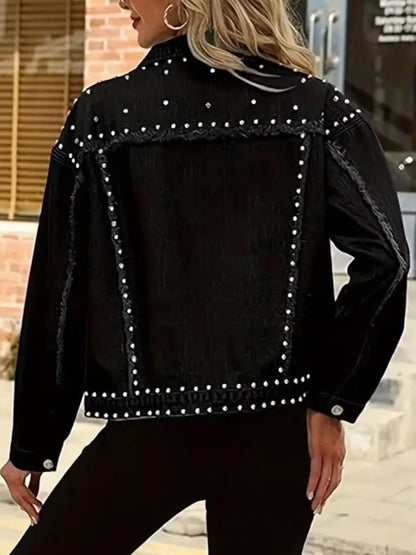 Plus Size Studded Button Up Denim Jacket