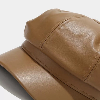 Faux Leather Newsboy Hat
