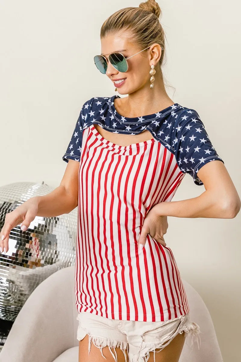 American Flag Theme Front Cut Out Top
