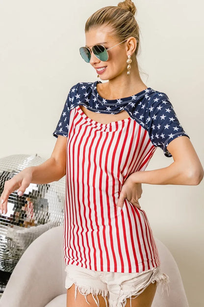 American Flag Theme Front Cut Out Top