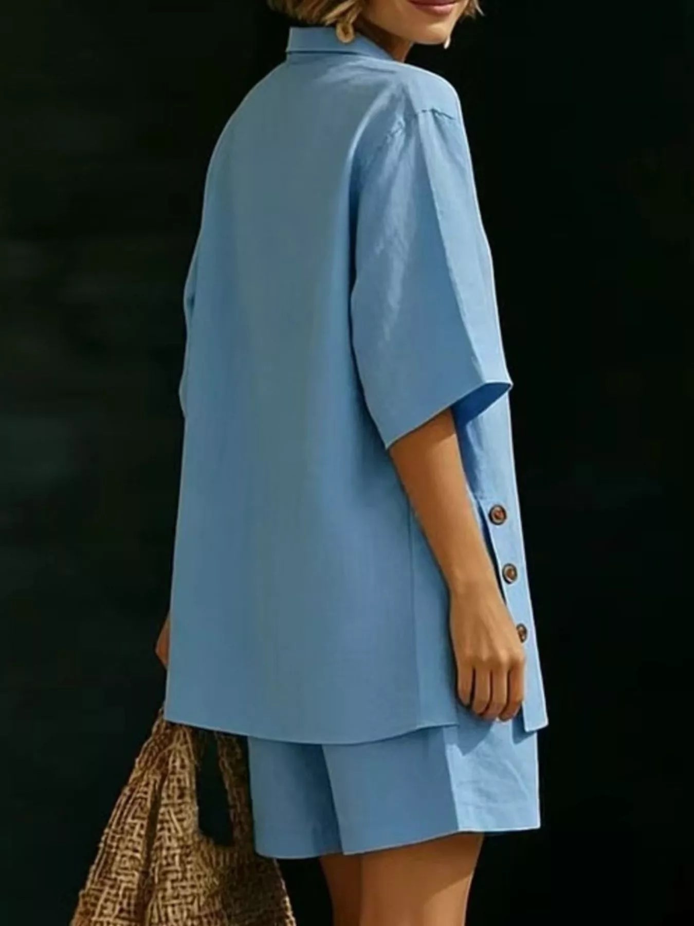 Full Size Casual Linen Button-Down Shirt & Shorts Set Plus Size