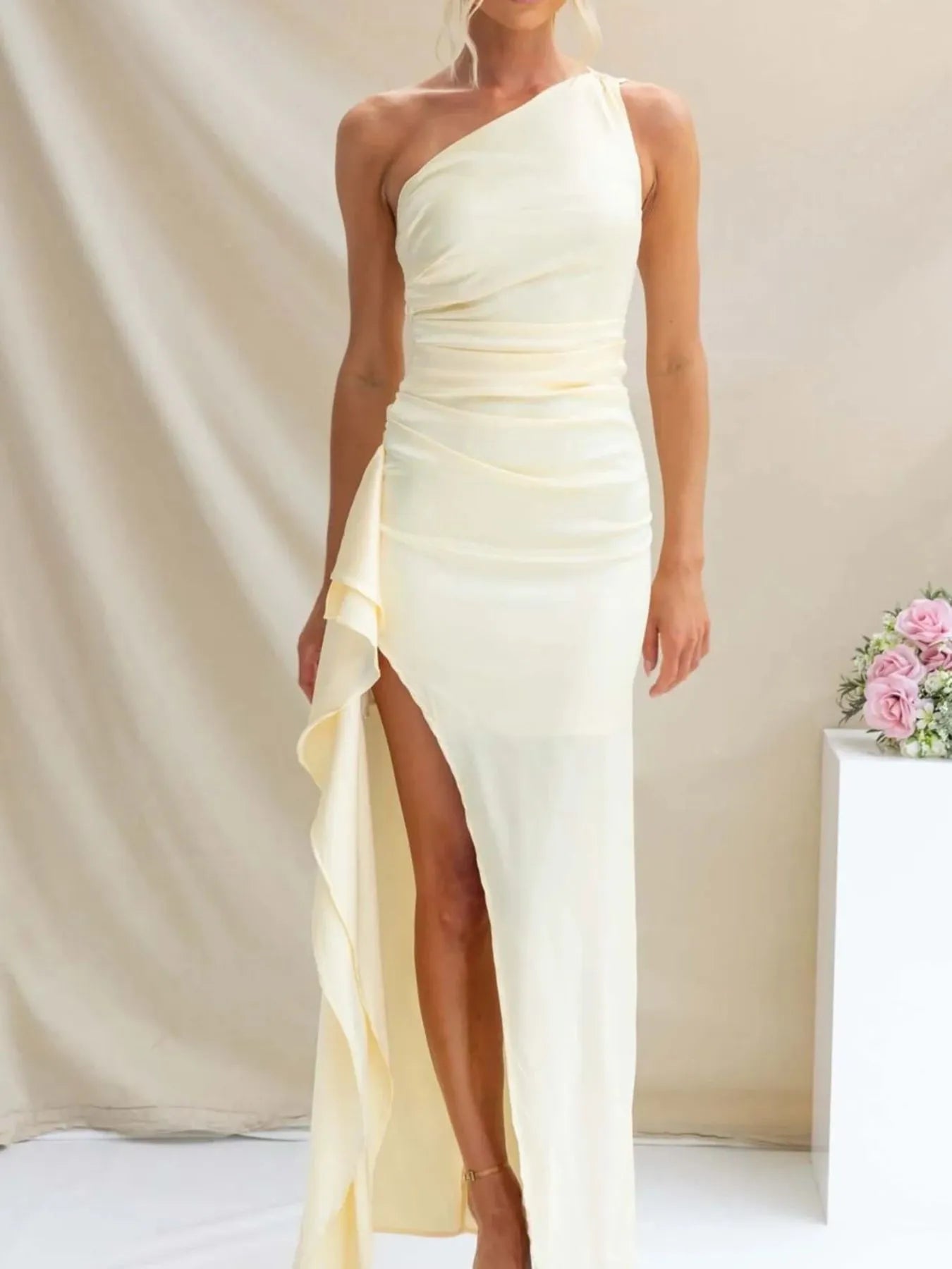 Split One Shoulder Bodycon Maxi Dress