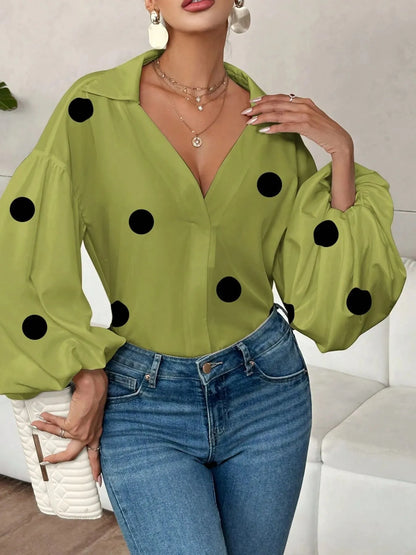 Polka Dot Balloon Sleeve Blouse