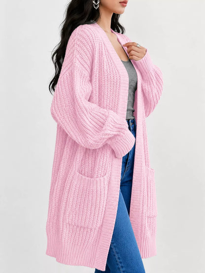 Women's Chunky Knit Openwork Cardigan with Pockets, S to 5XL