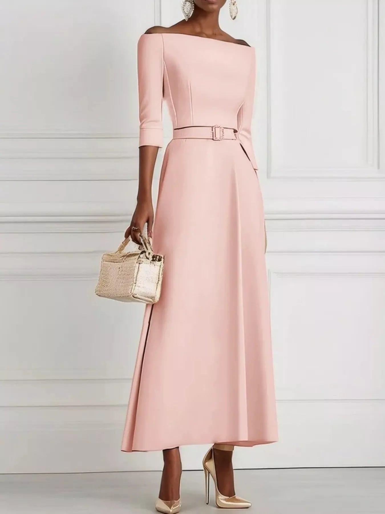 Elegant Off-Shoulder Belted Maxi Dress