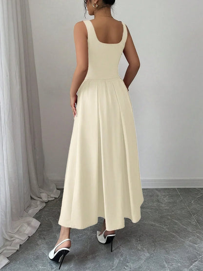 Square Neck Wide Strap Midi Dress