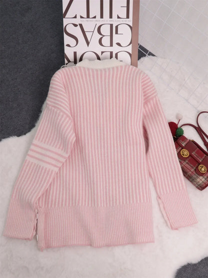 Striped Cardigan with Contrast Trim