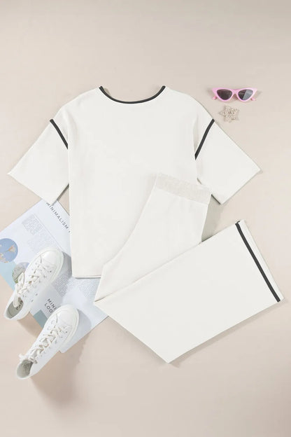 Contrast Trim Pants Set