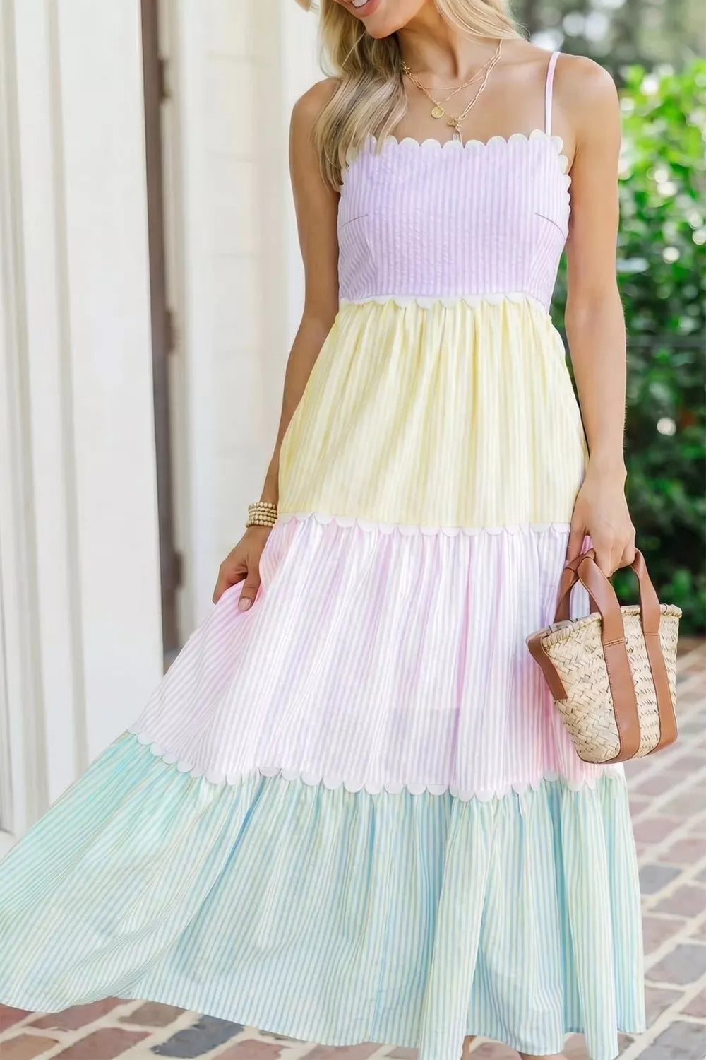 Striped Colorblock Long Dress