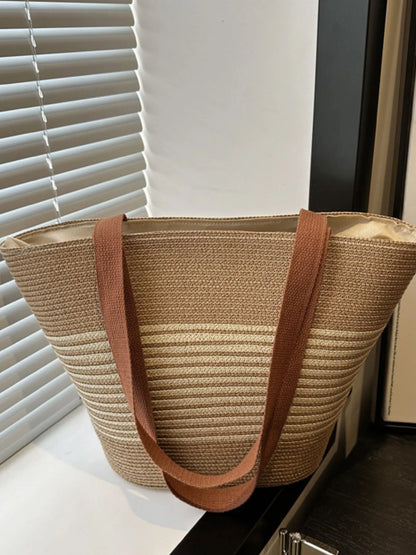 Striped Woven Tote Bag
