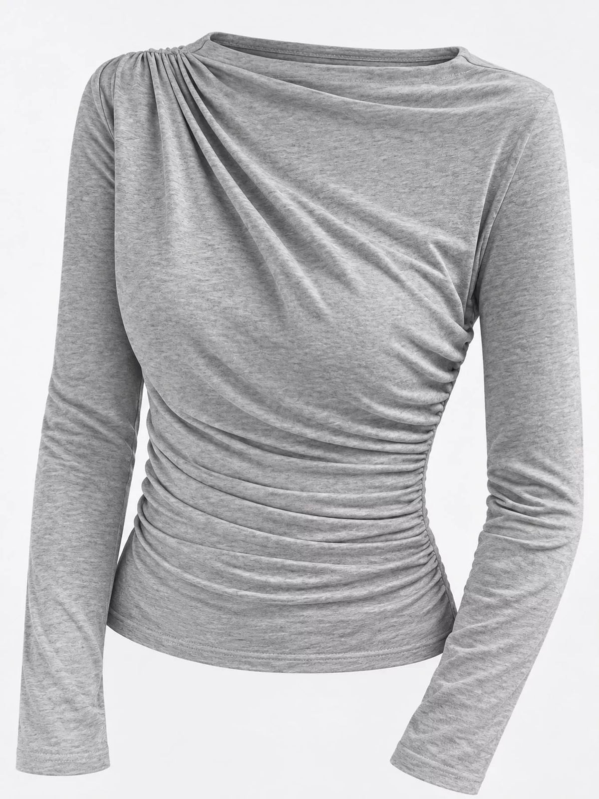 Plus Size Ruched Long Sleeve Slim-Fit Tee, 7 Colors