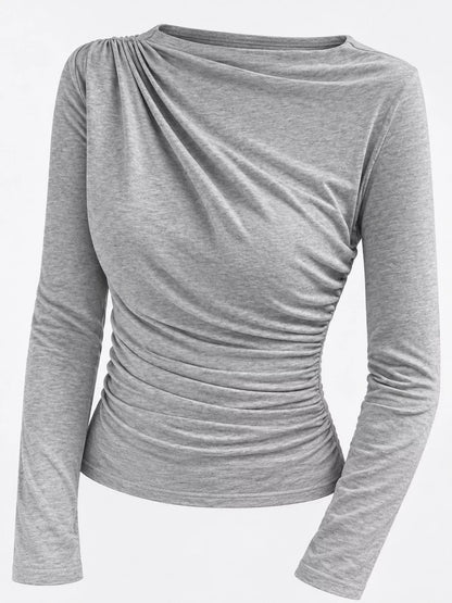 Plus Size Ruched Long Sleeve Slim-Fit Tee, 7 Colors