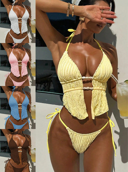 Textured halter two-piece swimsuit in 7 colors