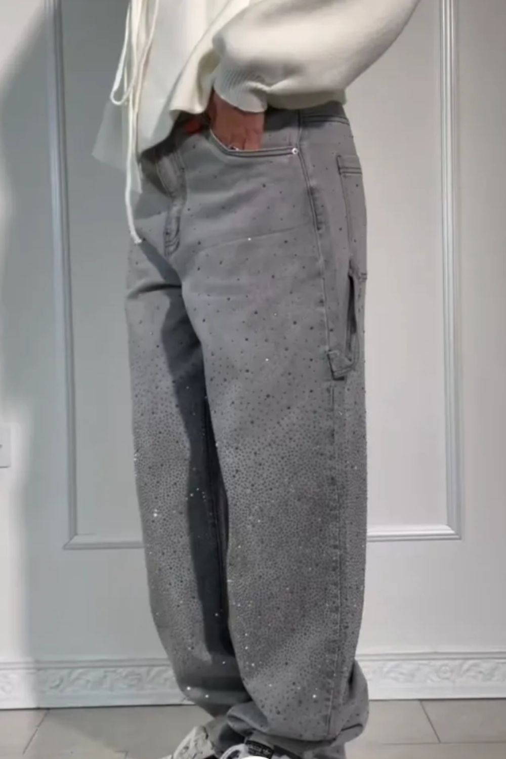 Full Size Rhinestone Wide leg Jeans