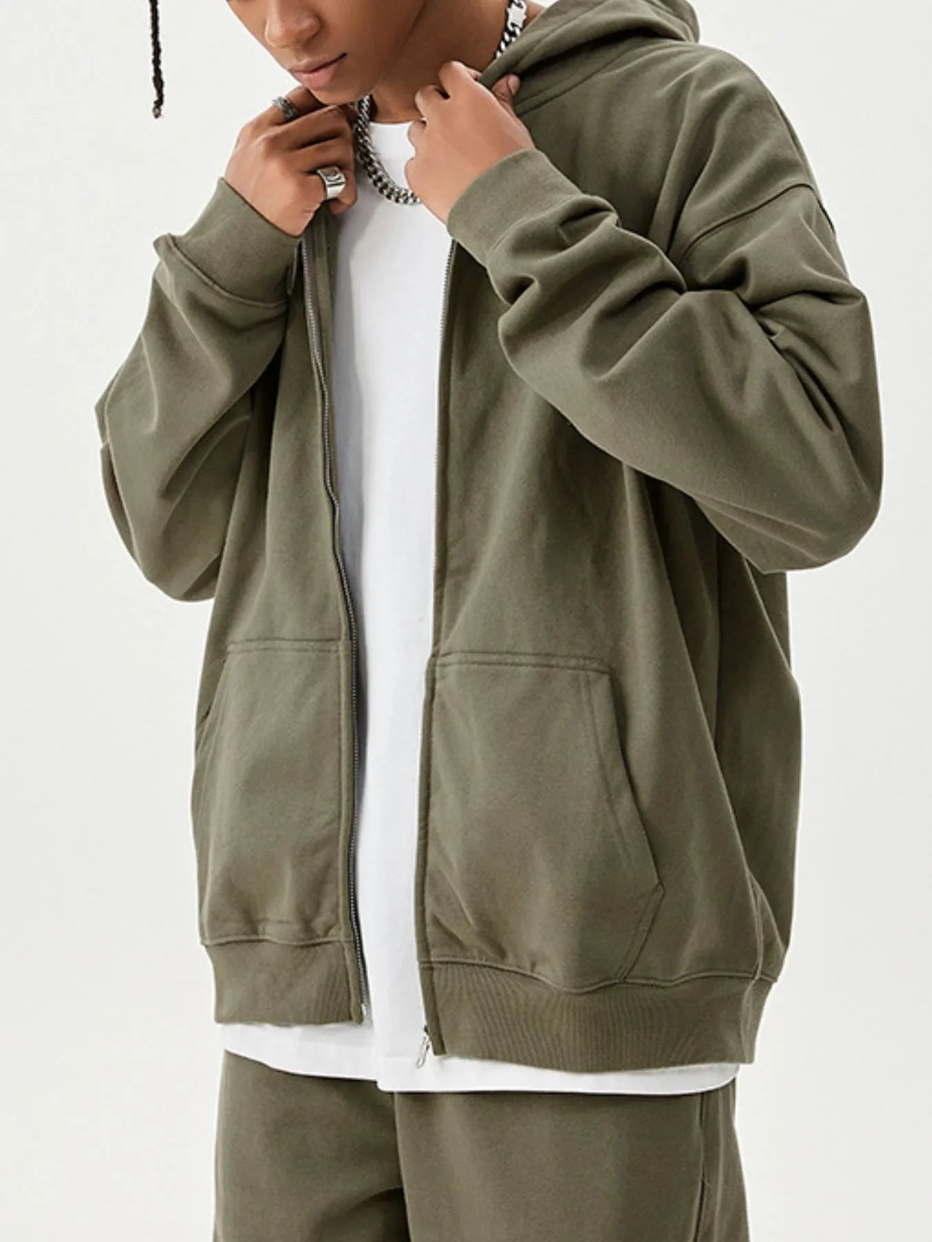 Men's Full Size Zip Up Long Sleeve Hoodie