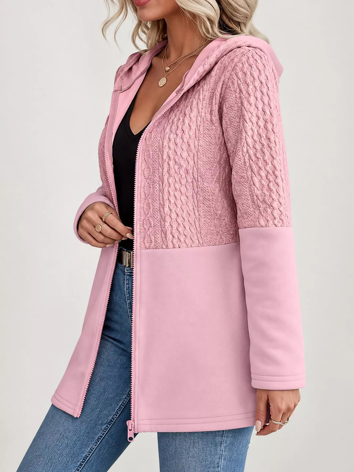Plus size hooded zip jacket, view 18