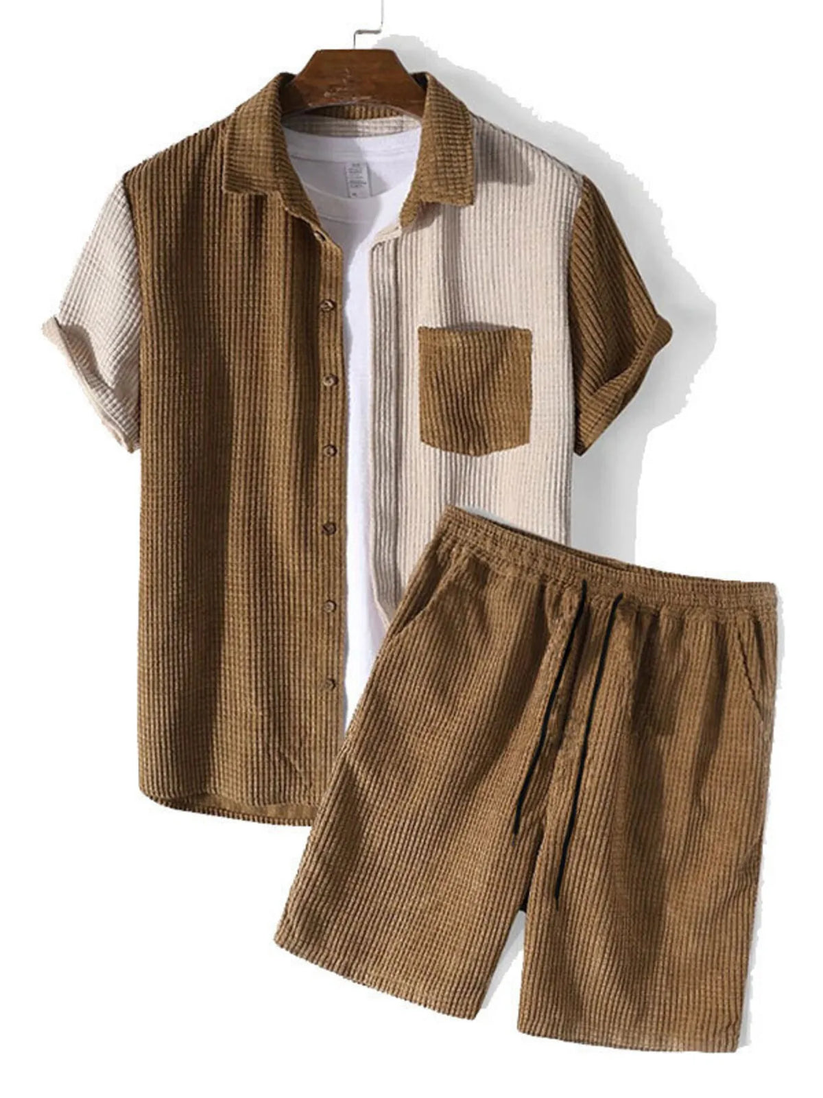 Men's Contrast Shots Sleeve Shirt and Shorts Set