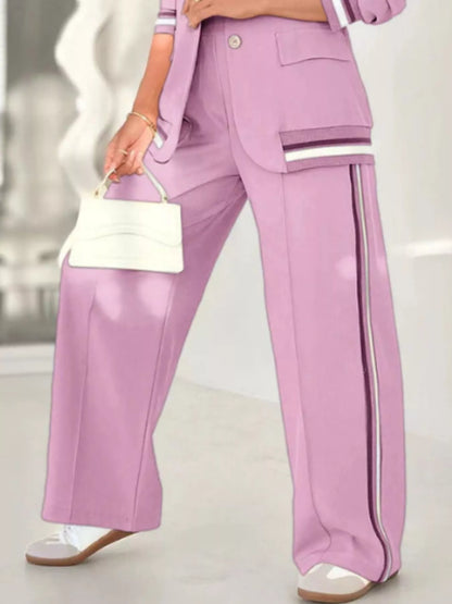 Plus Size Button Down Jacket and Pants Set