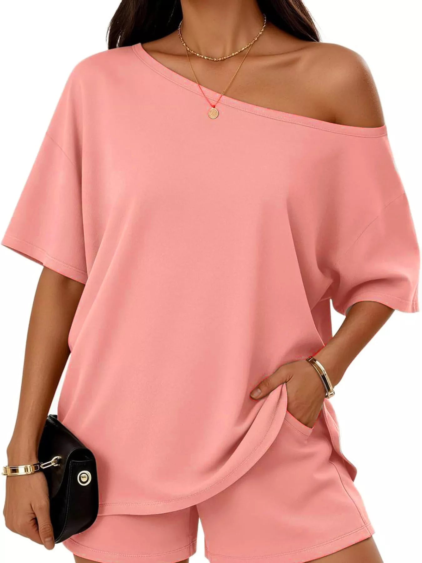 Full Size One Shoulder Top and Shorts Set Plus Size
