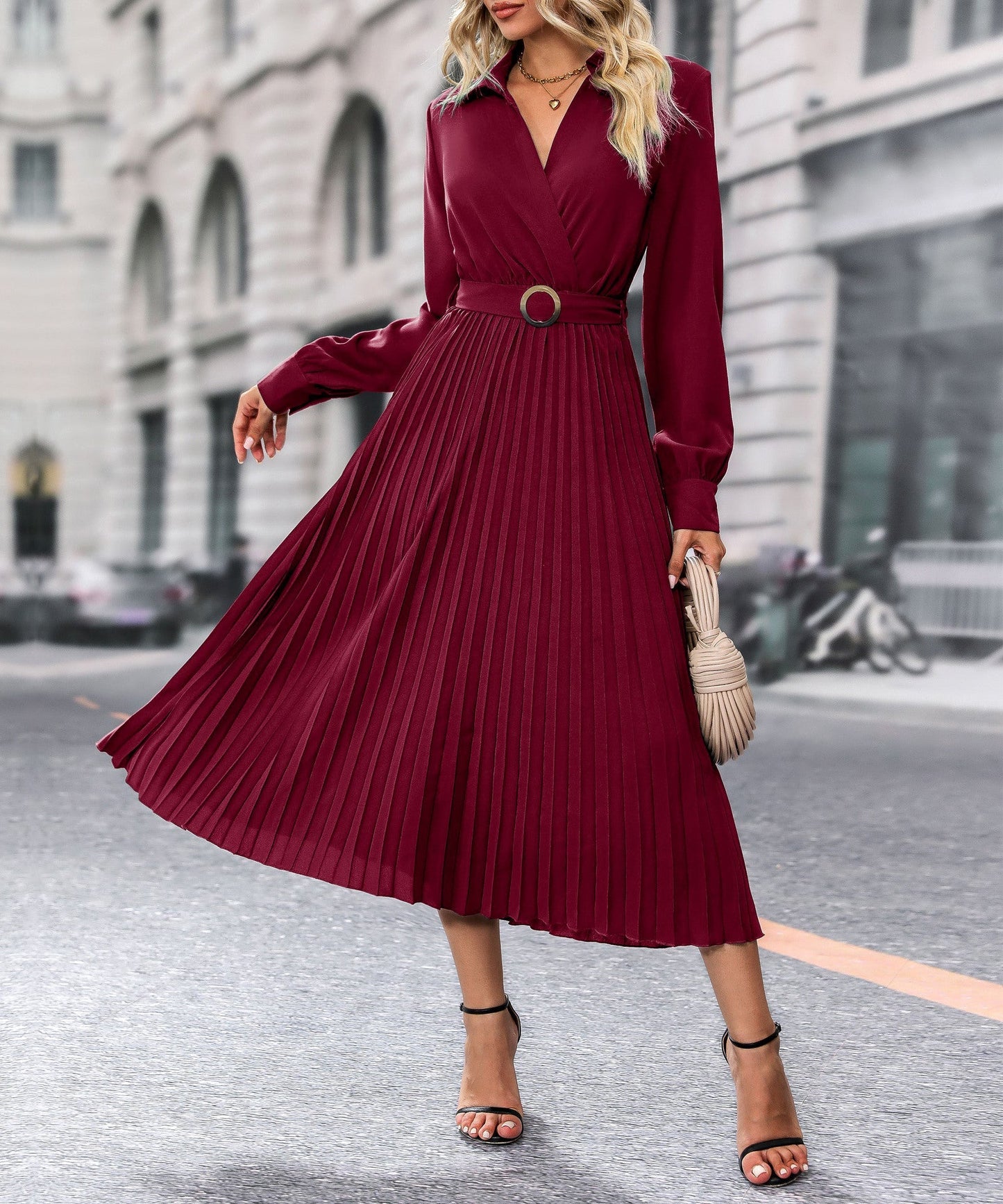 Solid Color Pleated Maxi Dress