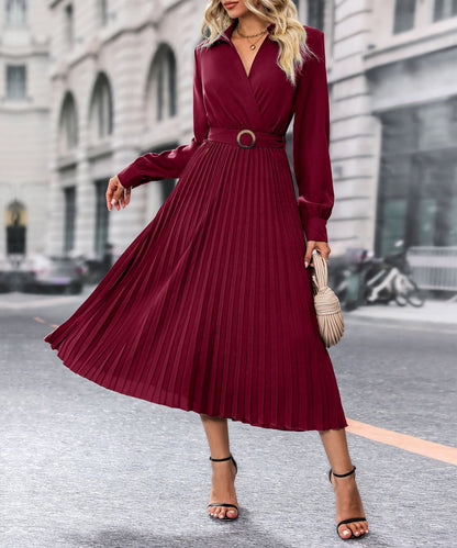 Solid Color Pleated Maxi Dress