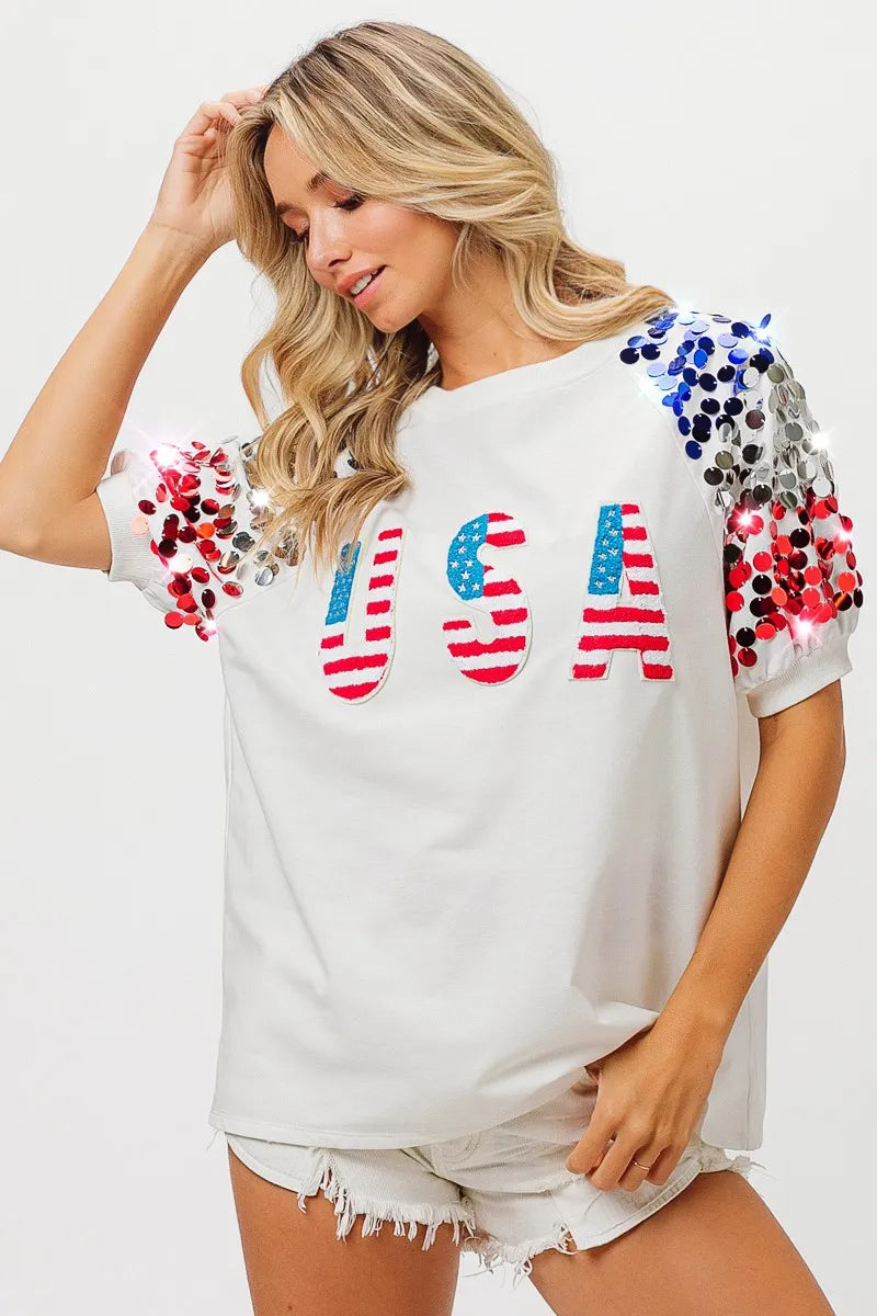 American Flag Sequin Top