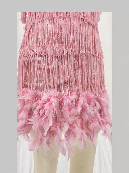 Feather fringe sequin dress, view 15