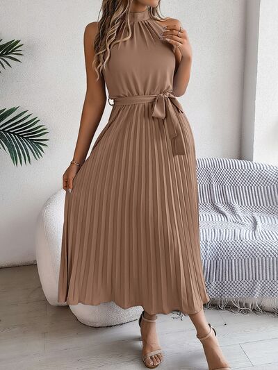 Tie Waist Pleated Dress