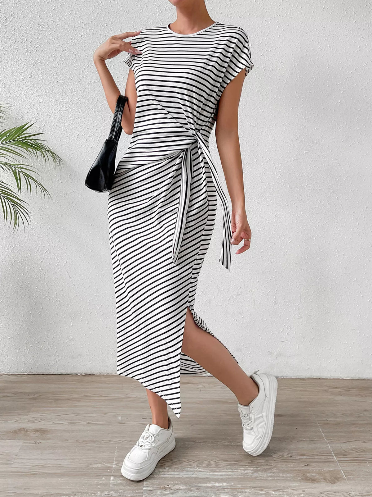 Striped Tie-Waist Midi Dress