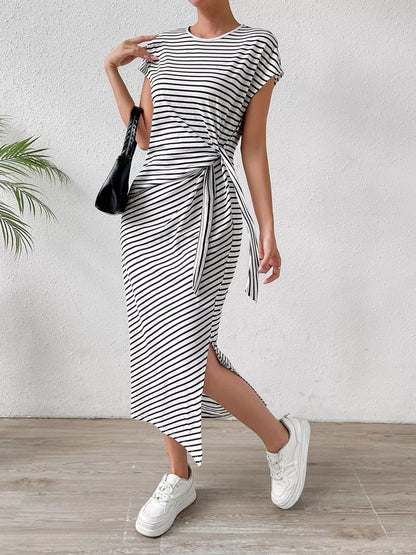 Striped Tie-Waist Midi Dress