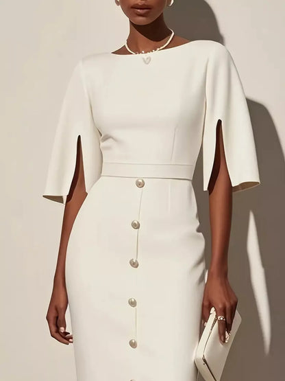 Slit sleeve midi dress, view 2